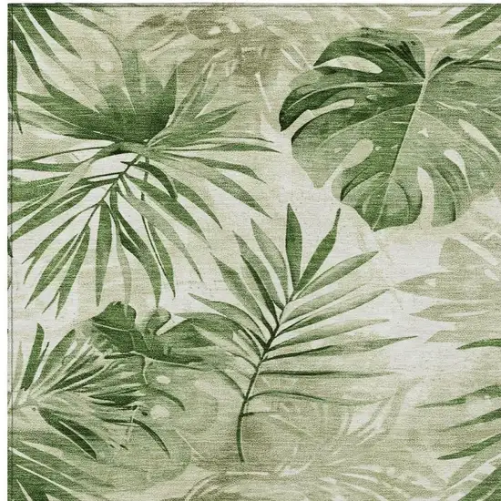Artichoke Green And Ivory Floral Washable Indoor Outdoor Area Rug Photo 3