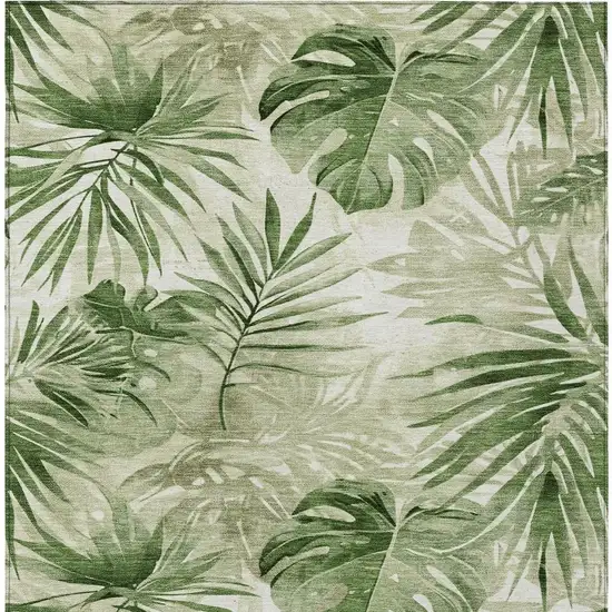 Artichoke Green And Ivory Floral Washable Indoor Outdoor Area Rug Photo 4