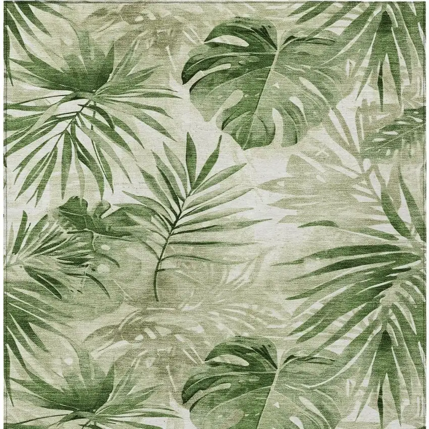 Artichoke Green And Ivory Floral Washable Indoor Outdoor Area Rug Photo 4