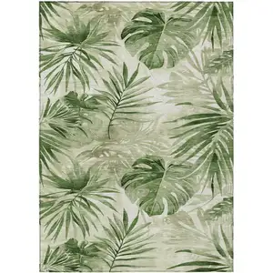 Photo of Artichoke Green And Ivory Floral Washable Indoor Outdoor Area Rug