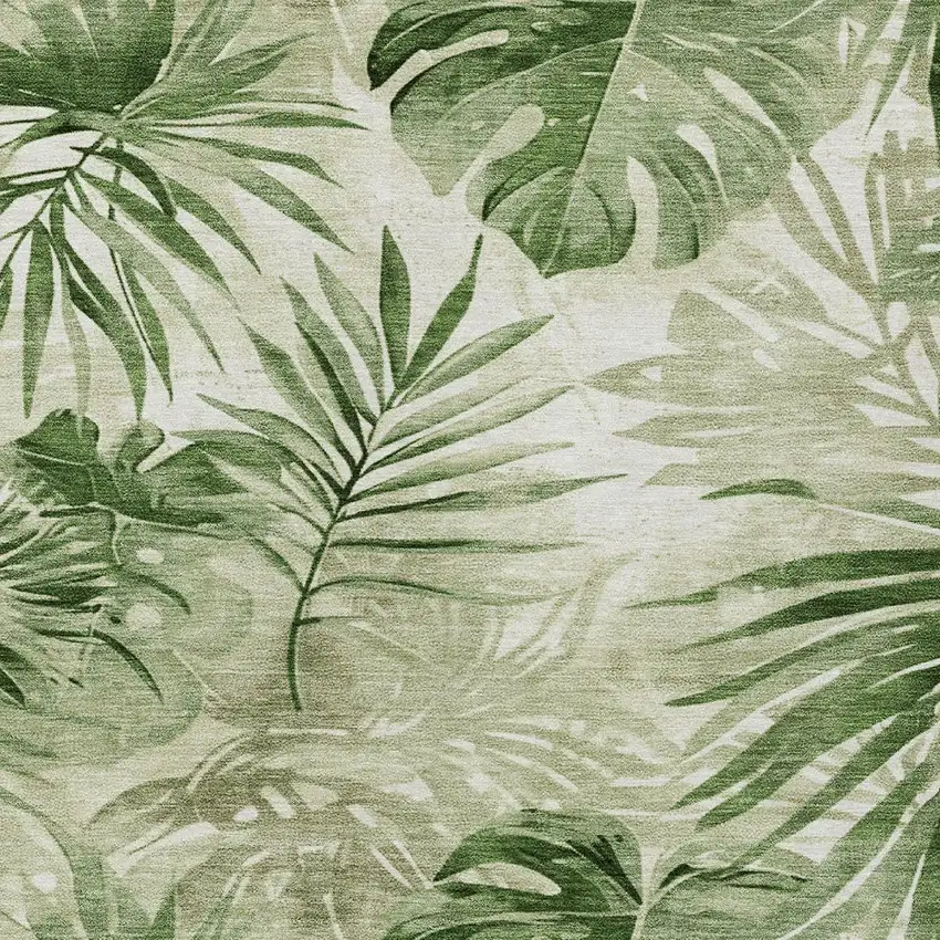 Artichoke Green And Ivory Floral Washable Indoor Outdoor Area Rug Photo 6