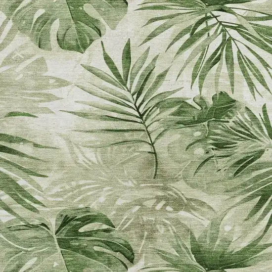 Artichoke Green And Ivory Floral Washable Indoor Outdoor Area Rug Photo 3