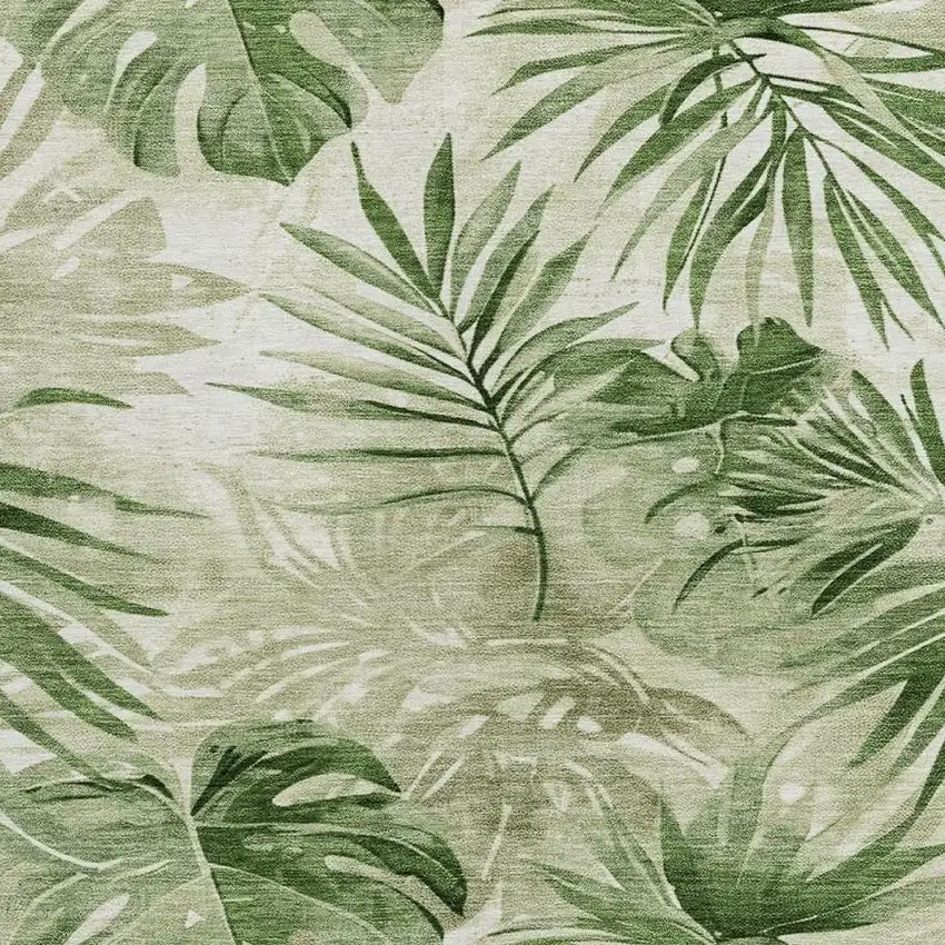 Artichoke Green And Ivory Floral Washable Indoor Outdoor Area Rug Photo 3