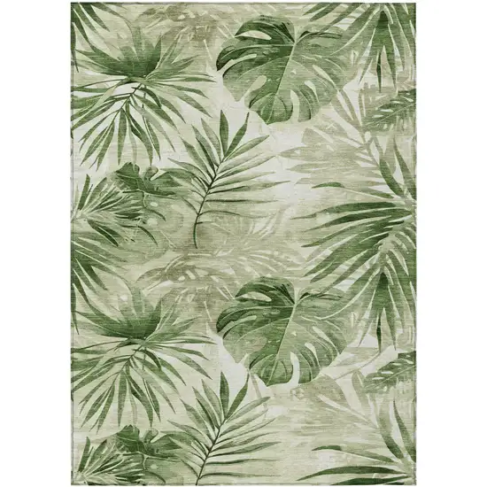 Artichoke Green And Ivory Floral Washable Indoor Outdoor Area Rug Photo 8