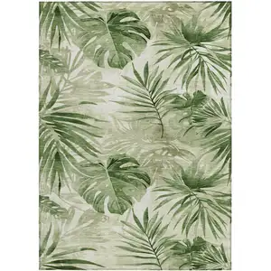 Photo of Artichoke Green And Ivory Floral Washable Indoor Outdoor Area Rug