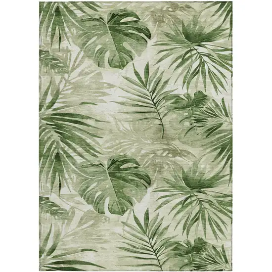 Artichoke Green And Ivory Floral Washable Indoor Outdoor Area Rug Photo 1