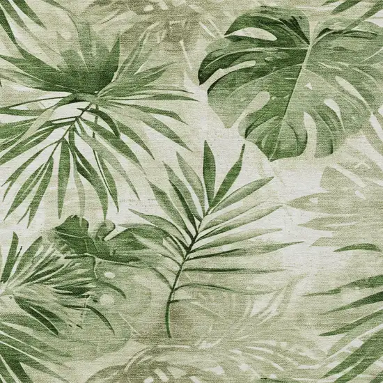 Artichoke Green And Ivory Floral Washable Indoor Outdoor Area Rug Photo 9