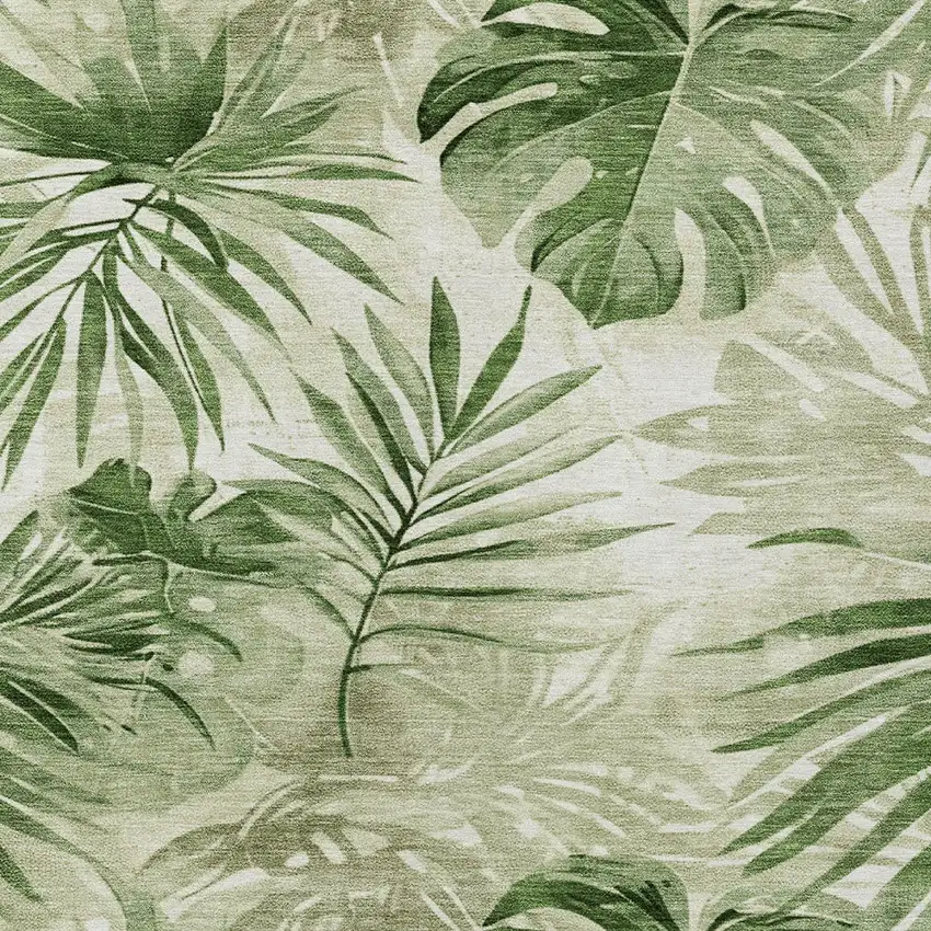 Artichoke Green And Ivory Floral Washable Indoor Outdoor Area Rug Photo 6