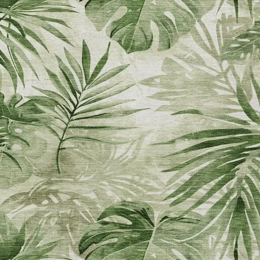 Artichoke Green And Ivory Floral Washable Indoor Outdoor Area Rug Photo 3