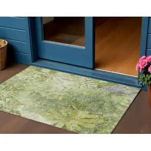 Photo of Artichoke Green And Ivory Floral Washable Indoor Outdoor Area Rug