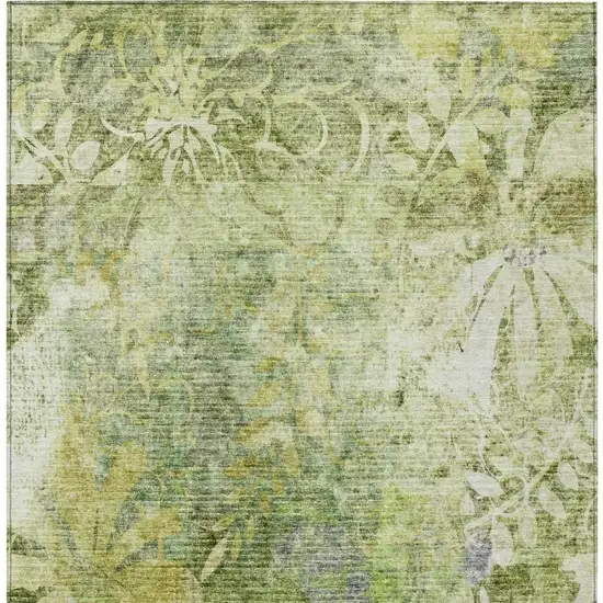 Artichoke Green And Ivory Floral Washable Indoor Outdoor Area Rug Photo 4