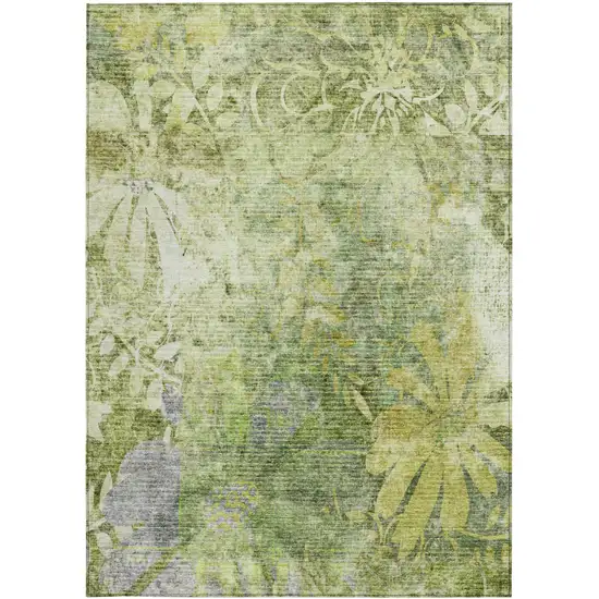 Artichoke Green And Ivory Floral Washable Indoor Outdoor Area Rug Photo 5