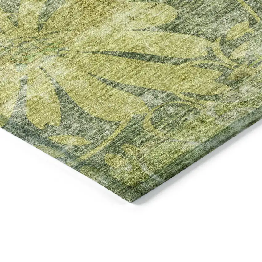Artichoke Green And Ivory Floral Washable Indoor Outdoor Area Rug Photo 6