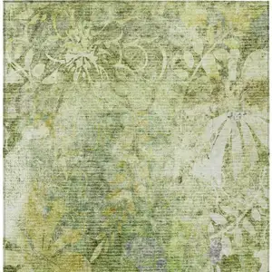 Photo of Artichoke Green And Ivory Floral Washable Indoor Outdoor Area Rug