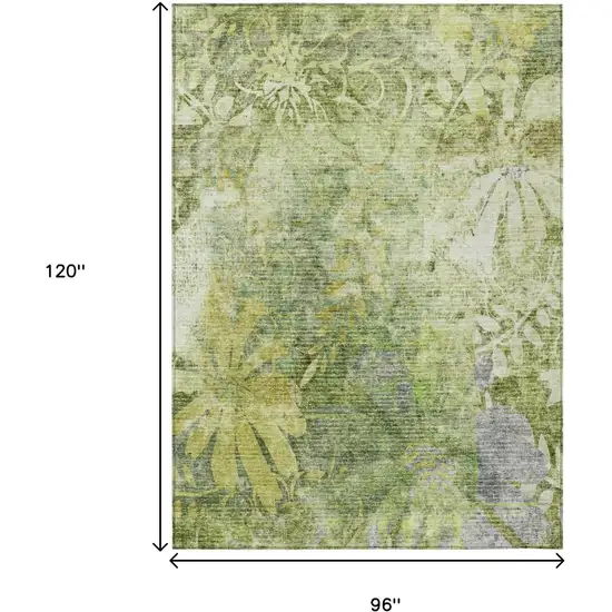 Artichoke Green And Ivory Floral Washable Indoor Outdoor Area Rug Photo 3