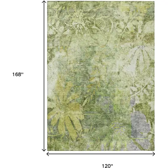 Artichoke Green And Ivory Floral Washable Indoor Outdoor Area Rug Photo 3