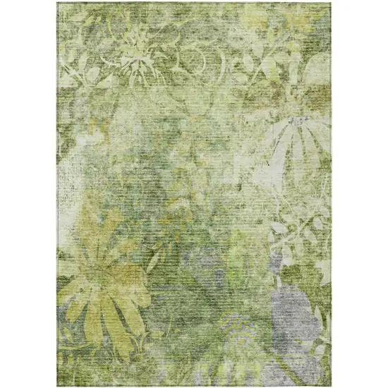 Artichoke Green And Ivory Floral Washable Indoor Outdoor Area Rug Photo 2