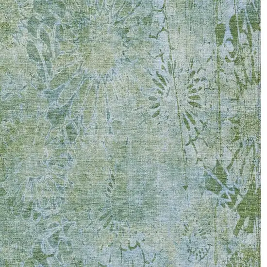 Artichoke Green And Ivory Floral Washable Indoor Outdoor Area Rug Photo 6