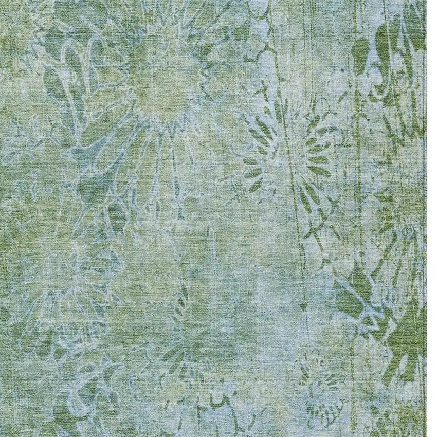 Artichoke Green And Ivory Floral Washable Indoor Outdoor Area Rug Photo 6