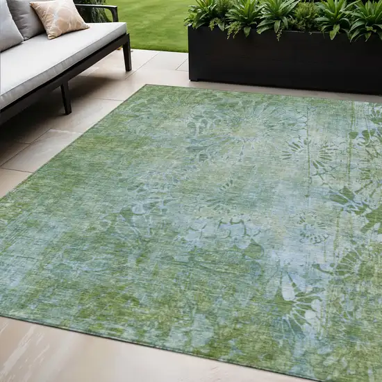 Artichoke Green And Ivory Floral Washable Indoor Outdoor Area Rug Photo 1