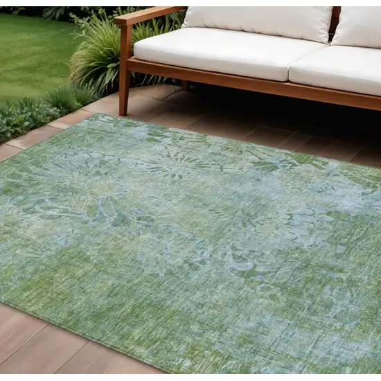 Artichoke Green And Ivory Floral Washable Indoor Outdoor Area Rug Photo 1