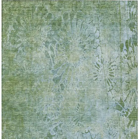 Artichoke Green And Ivory Floral Washable Indoor Outdoor Area Rug Photo 5