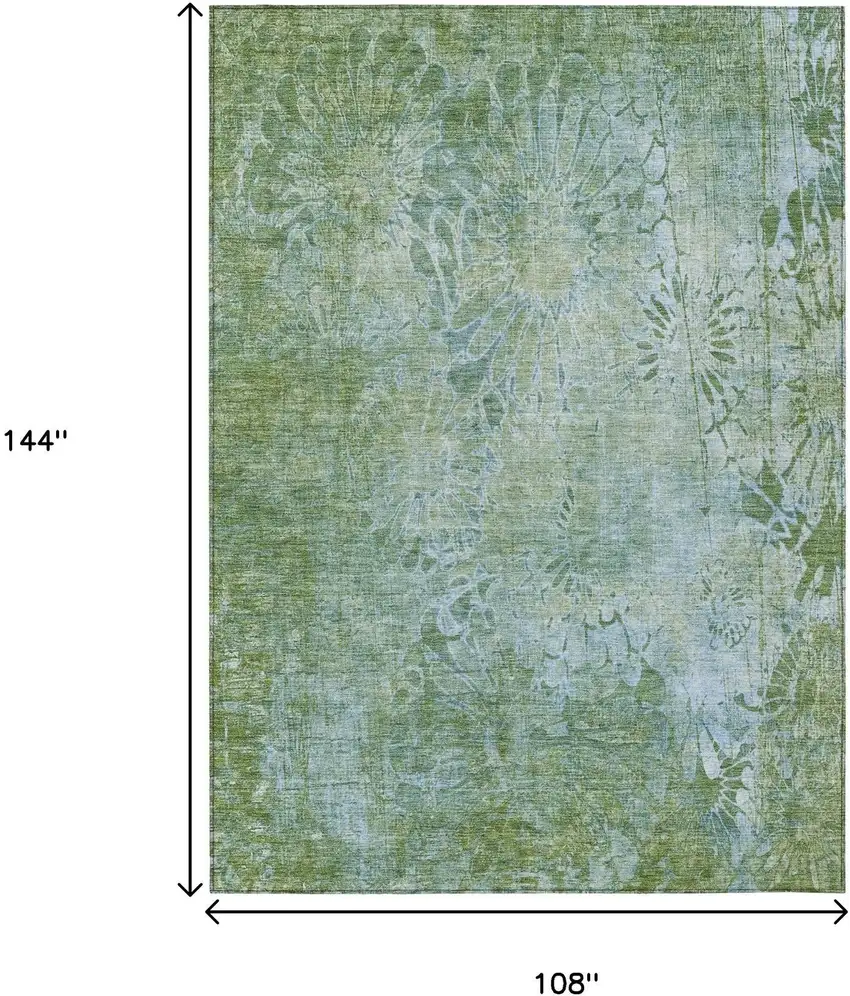 Artichoke Green And Ivory Floral Washable Indoor Outdoor Area Rug Photo 3