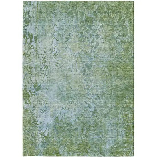 Artichoke Green And Ivory Floral Washable Indoor Outdoor Area Rug Photo 4