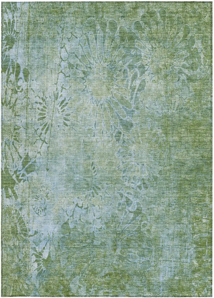 Artichoke Green And Ivory Floral Washable Indoor Outdoor Area Rug Photo 4