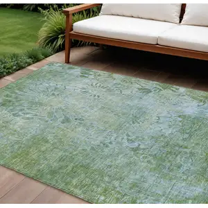 Photo of Artichoke Green And Ivory Floral Washable Indoor Outdoor Area Rug