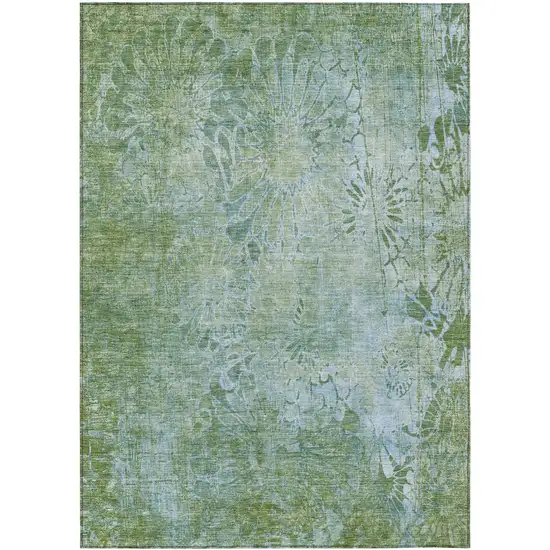 Artichoke Green And Ivory Floral Washable Indoor Outdoor Area Rug Photo 2