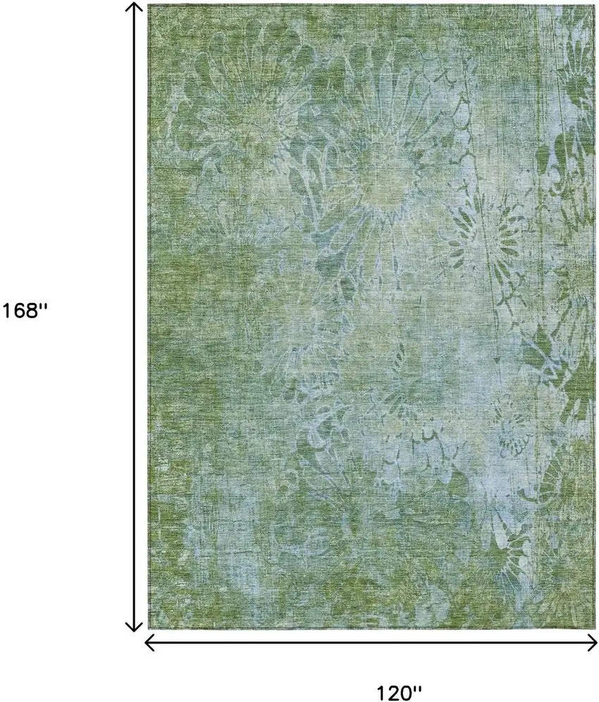 Artichoke Green And Ivory Floral Washable Indoor Outdoor Area Rug Photo 3