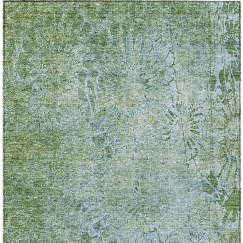 Artichoke Green And Ivory Floral Washable Indoor Outdoor Area Rug Photo 6
