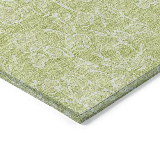 Artichoke Green And Ivory Floral Washable Indoor Outdoor Area Rug Photo 4
