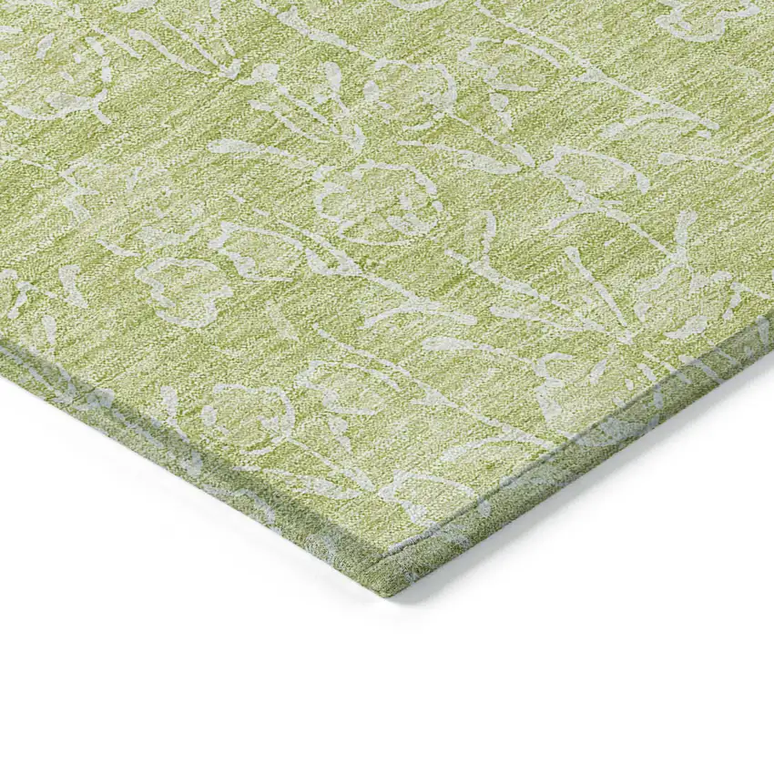 Artichoke Green And Ivory Floral Washable Indoor Outdoor Area Rug Photo 4