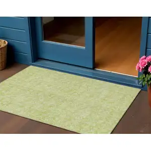 Photo of Artichoke Green And Ivory Floral Washable Indoor Outdoor Area Rug