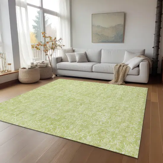 Artichoke Green And Ivory Floral Washable Indoor Outdoor Area Rug Photo 9