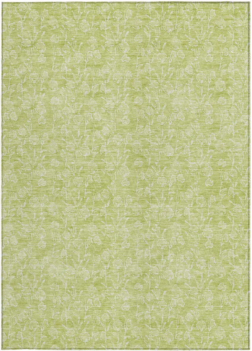 Artichoke Green And Ivory Floral Washable Indoor Outdoor Area Rug Photo 6