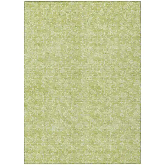 Artichoke Green And Ivory Floral Washable Indoor Outdoor Area Rug Photo 2