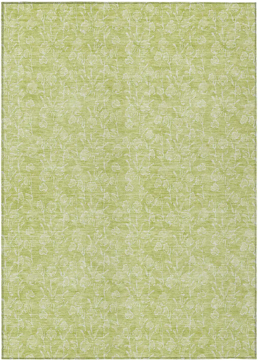 Artichoke Green And Ivory Floral Washable Indoor Outdoor Area Rug Photo 2