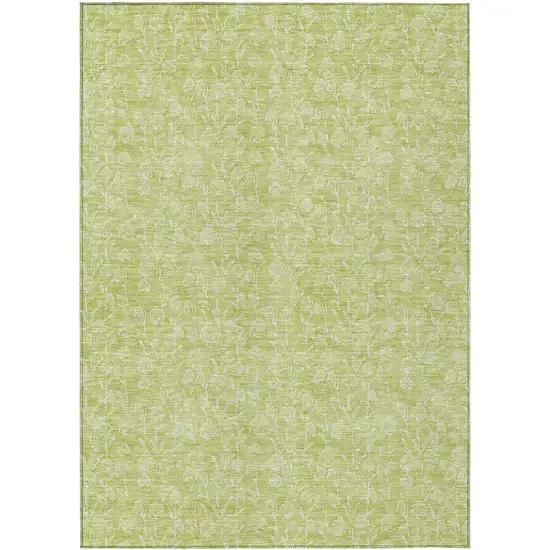 Artichoke Green And Ivory Floral Washable Indoor Outdoor Area Rug Photo 2