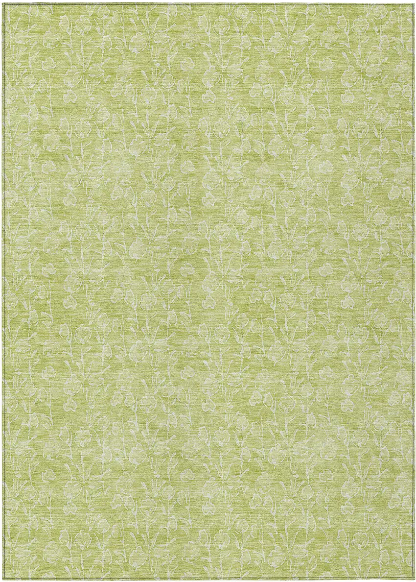 Artichoke Green And Ivory Floral Washable Indoor Outdoor Area Rug Photo 2