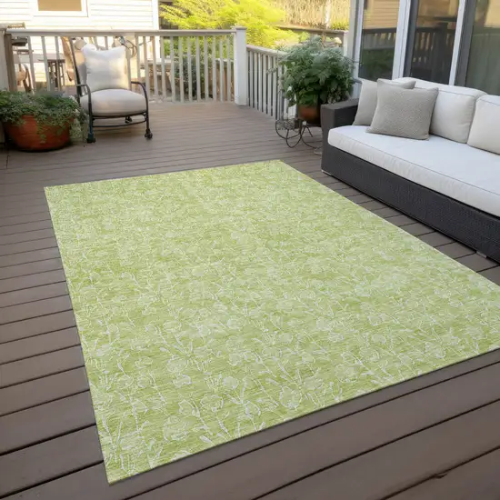 Artichoke Green And Ivory Floral Washable Indoor Outdoor Area Rug Photo 7