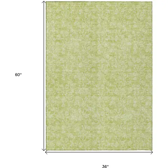 Artichoke Green And Ivory Floral Washable Indoor Outdoor Area Rug Photo 3
