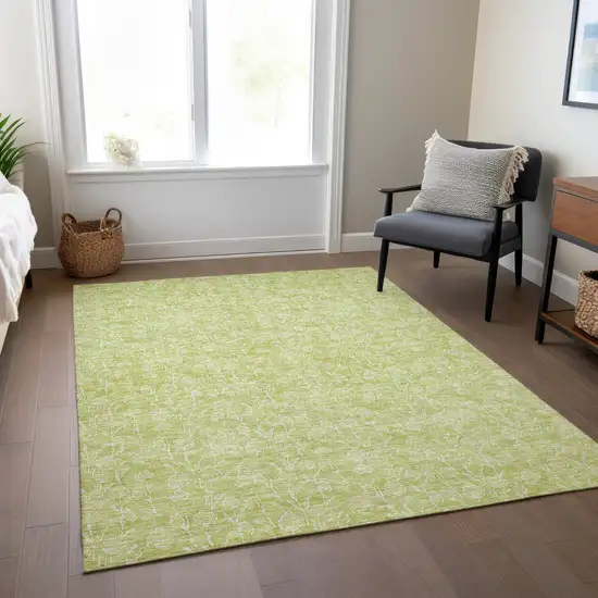 Artichoke Green And Ivory Floral Washable Indoor Outdoor Area Rug Photo 8