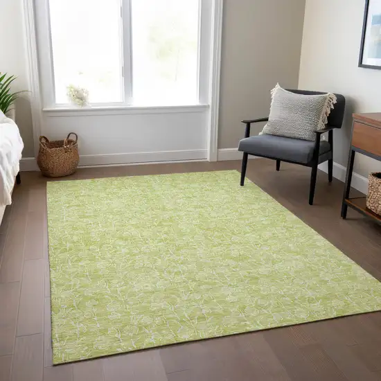 Artichoke Green And Ivory Floral Washable Indoor Outdoor Area Rug Photo 8