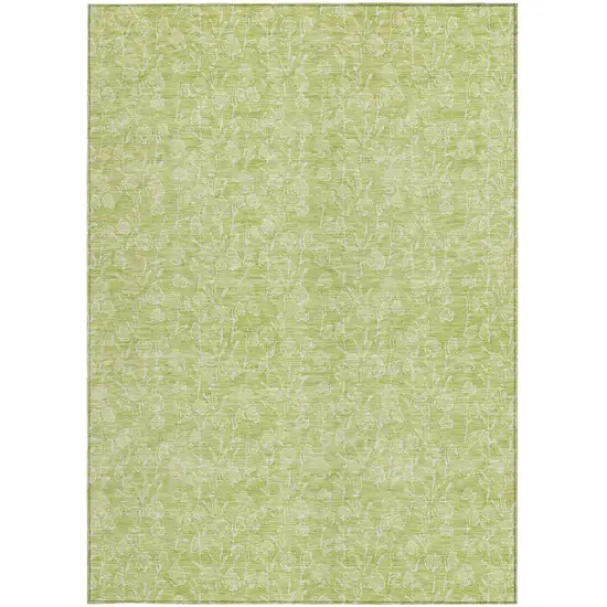 Artichoke Green And Ivory Floral Washable Indoor Outdoor Area Rug Photo 6
