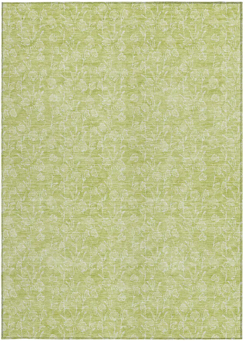 Artichoke Green And Ivory Floral Washable Indoor Outdoor Area Rug Photo 6