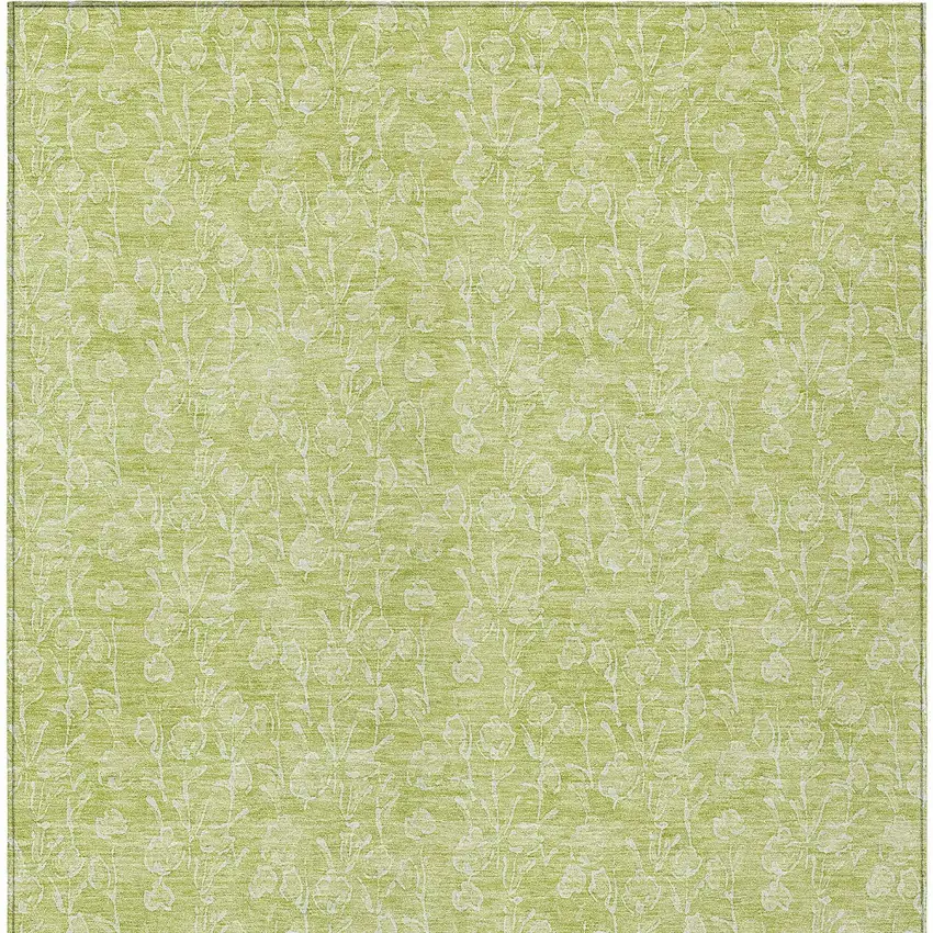Artichoke Green And Ivory Floral Washable Indoor Outdoor Area Rug Photo 5