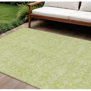 Photo of Artichoke Green And Ivory Floral Washable Indoor Outdoor Area Rug